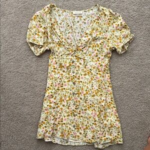 Urban Outfitters Cream Floral Mini Dress with Pink & Mustard Accents